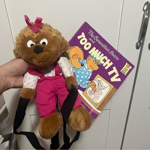 Vintage Bearenstain bear plush backpack and book bundle